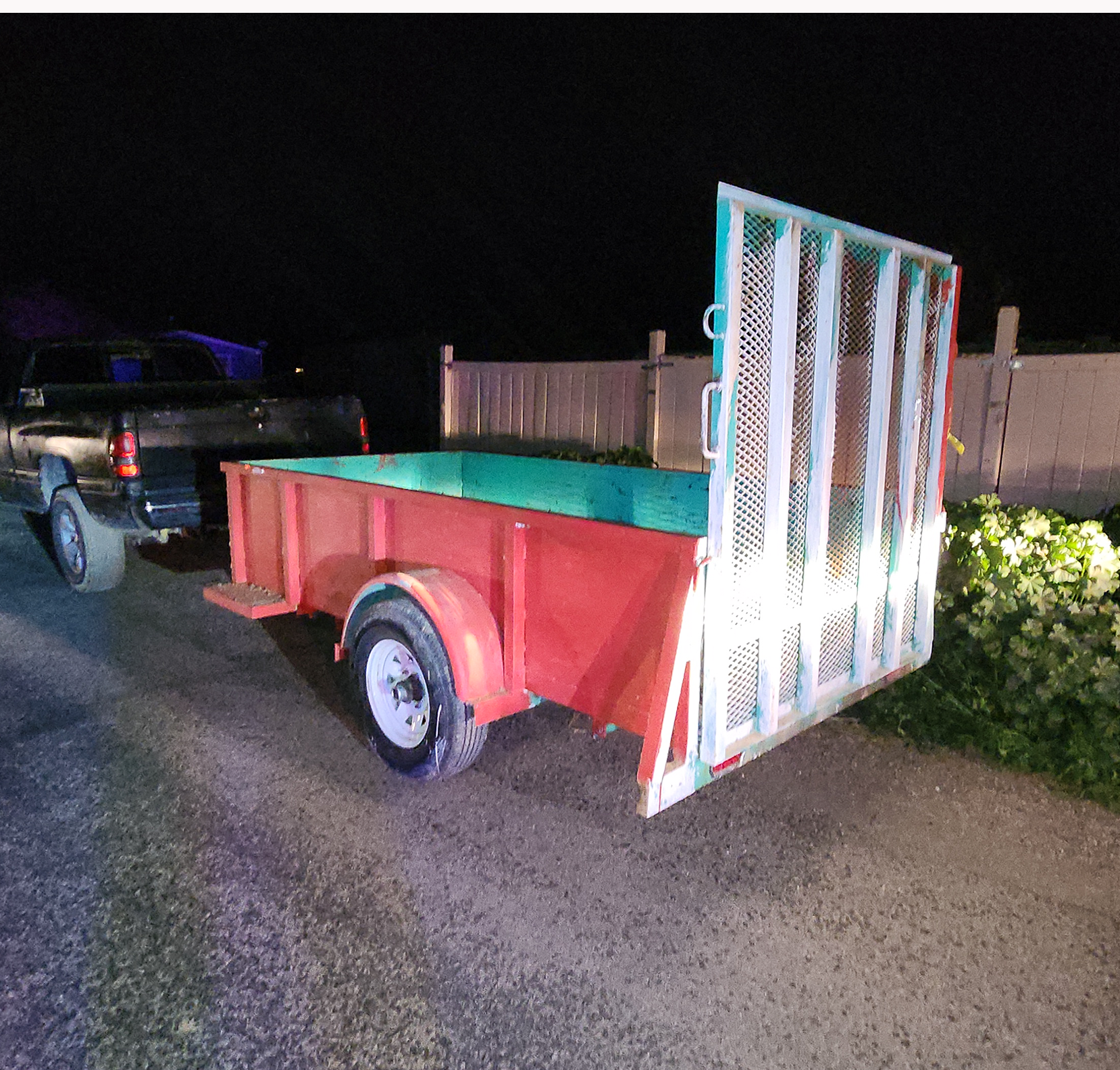 Trailer attached to a pickup truck
