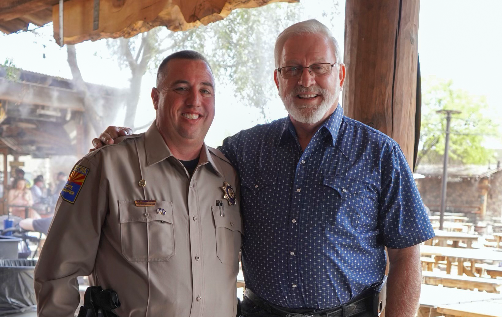 Detective Timmerman with Donald Schirr at his 70th Birthday celebration in April 2022.