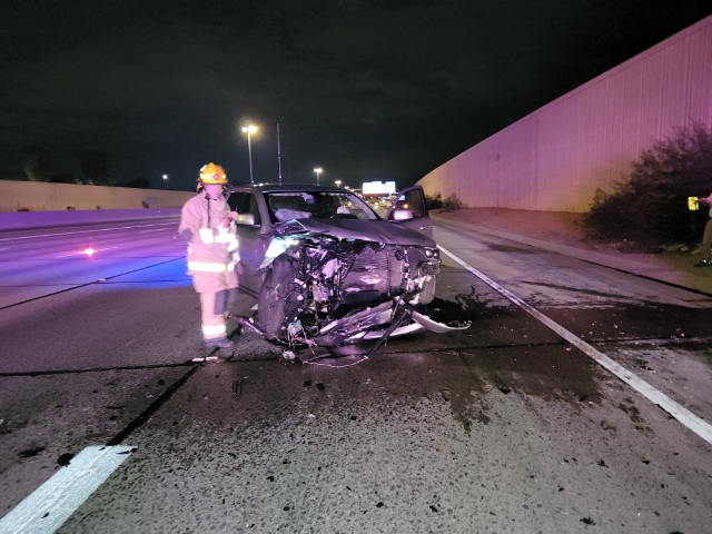 First responders at the scene of a wrong-way collision on SR-101 in Tempe, Arizona