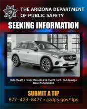 Image: AZDPS Seeking information on a Mercedes GLC with front-end damage.