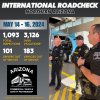 Info graphic showing results of International Roadcheck 2024 in Northern Arizona with a photo of ACVSP inspectors