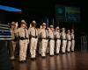 Class 35 on stage taking the peace officer oath during the graduation ceremony