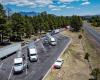 A drone view of Operation International Roadcheck along a highway in Northern Arizona
